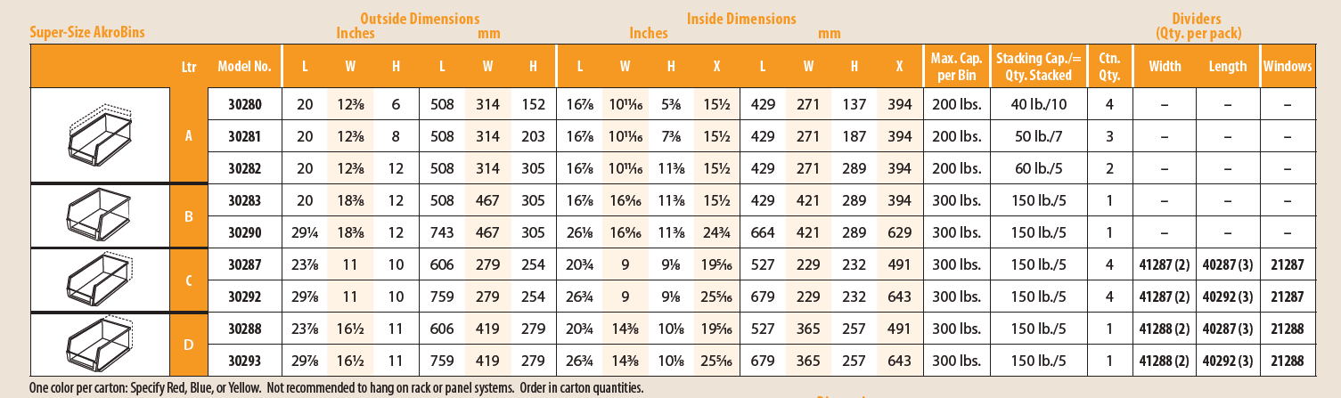 stackable bin sizes